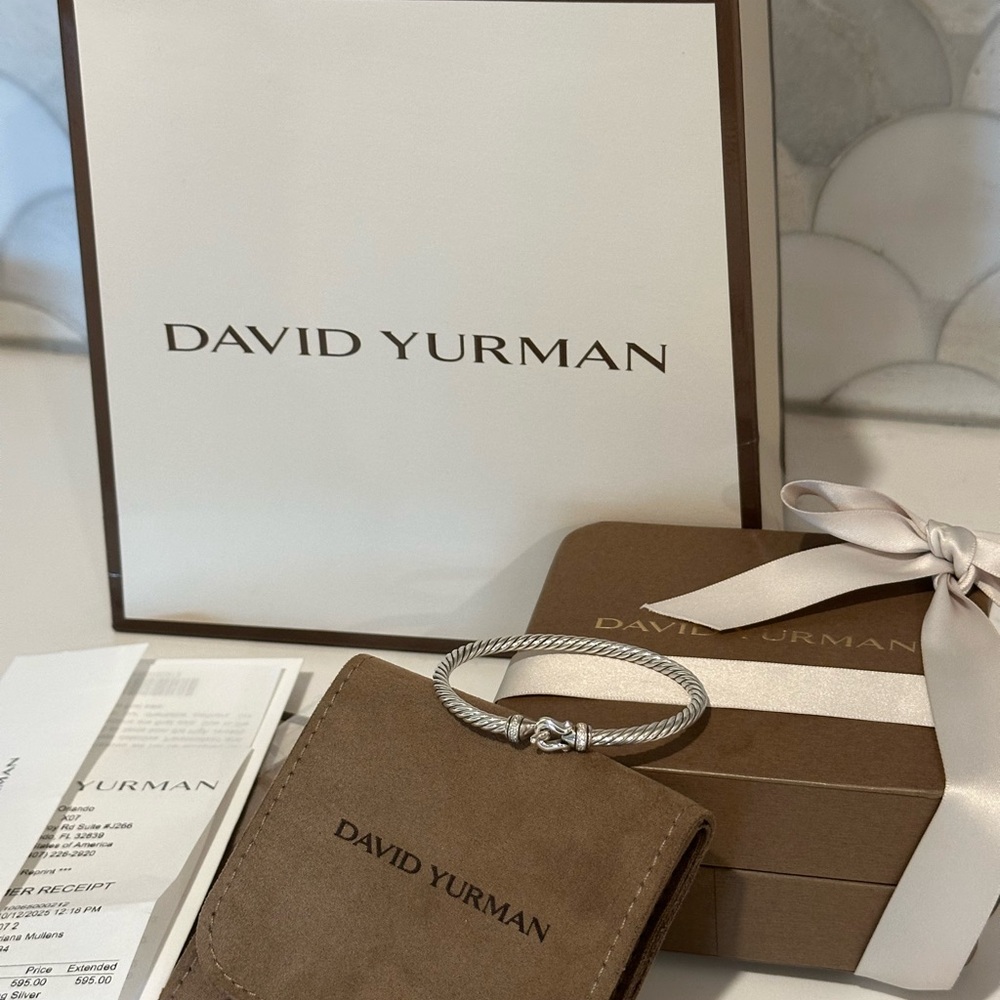 David Yurman Buckle Cable Bracelet Sterling silver with diamonds 4mm